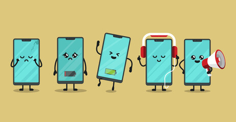 Set of smartphone mascot design illustration