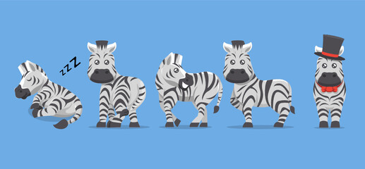 Set of cute zebra with various pose mascot design illustration © Guavanaboy