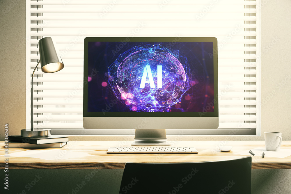 Leinwandbilder Creative artificial Intelligence symbol concept on modern computer monitor. 3D Rendering