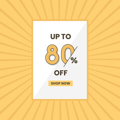 Up to 80% off sales offer. Promotional sales banner up to 80% discount offer