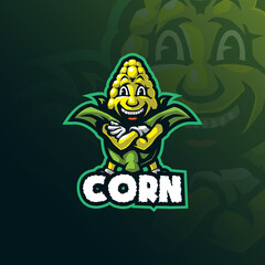 Corn mascot logo design vector with modern illustration concept style for badge, emblem and tshirt printing. Smart corn illustration for  food logo.