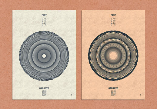 Trendy Vintage Poster Layout with Grid Circle Pattern Form Backdrop