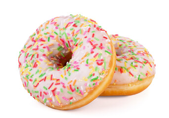 two glazed donut isolated on white background close up