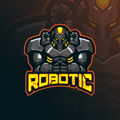 Robotic mascot logo design vector with modern illustration concept style for badge, emblem and tshirt printing. Robotic illustration for sport and esport team. © izzatulkhotim666