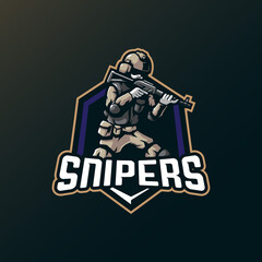Sniper mascot logo design vector with modern illustration concept style for badge, emblem and tshirt printing. Sniper illustration for sport and esport team.