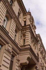 fragment of an old mansion, house with griffins, St. Petersburg, March 2021