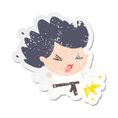 cartoon kicking karate champ grunge sticker
