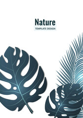 Fototapeta premium Abstract tropical style. Monstera leaves and palm trees on a white background. Vector illustration