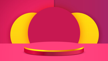 Abstract scene background. Cylinder podium on pink background. Product presentation, mock up, show cosmetic product, Podium, stage pedestal or platform.