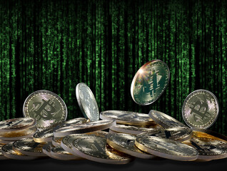 bitcoin falling on matrix background