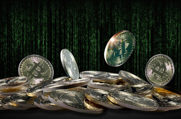 bitcoin falling on matrix background