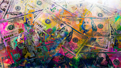 background of mosaic with dollars - obrazy, fototapety, plakaty