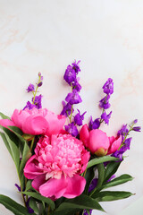 romantic composition. bouquet of pink peonies on a white background 