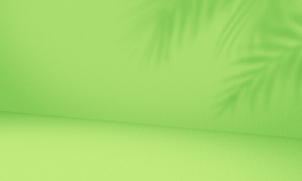 Empty palm shadow green color texture pattern cement wall background.