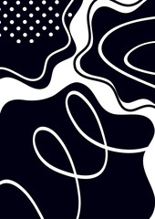 Abstract black spots, curved lines and dots on a white background. Creative design for your design. Vector
