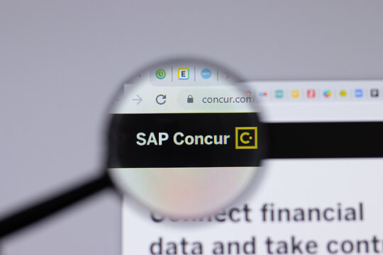 New York, USA - 26 April 2021: SAP Concur logo close-up on website page, Illustrative Editorial.
