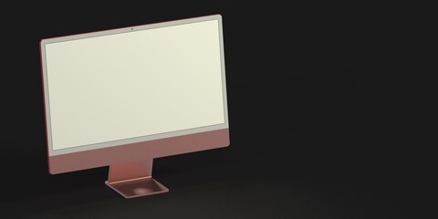 Computer display mock up with blank white screen. Stylish desktop computer mockup. 3d