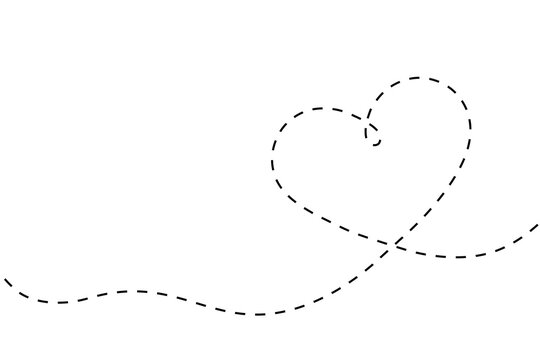 Heart continuous line dashed. Single lineart shape heart. Symbol love. Black outline sign isolated on white background. Single oneline hand drawn contour for design fashion. Icon one heart. Vector
