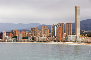  A sector of Poniente Beach in Benidorm with its skyscrapers facing the sea