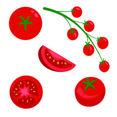 Set of red tomatoes, vector graphics