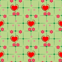 Heart and flower pattern on green square