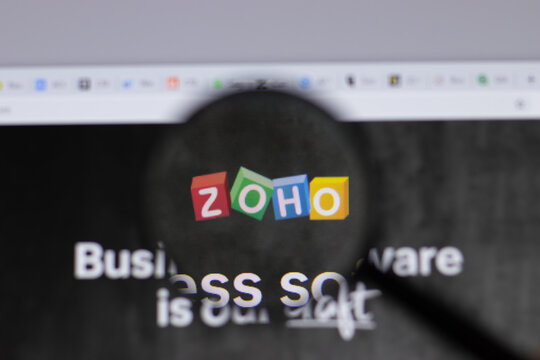New York, USA - 26 April 2021: Zoho Corporation logo close-up on website page, Illustrative Editorial.