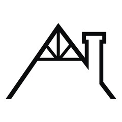 frontage of the house, roof with chimney, black vector icon