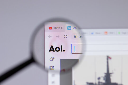 New York, USA - 26 April 2021: AOL logo close-up on website page, Illustrative Editorial.