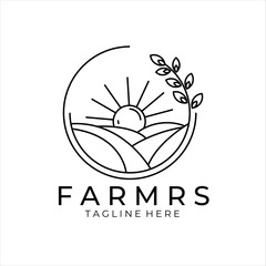 farms logo line art badge vector illustration design