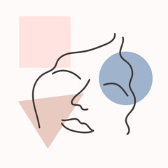 Abstract Woman face one line drawing. Portret minimalistic style. Continuous line.