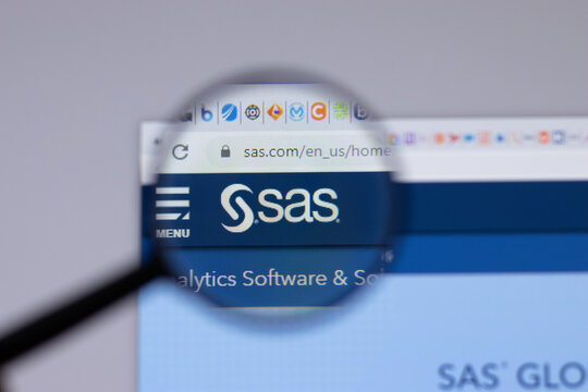 New York, USA - 26 April 2021: SAS Institute logo close-up on website page, Illustrative Editorial.