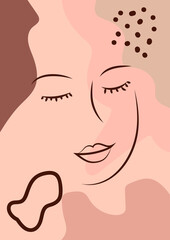 Abstract Woman face one line drawing. Portret minimalistic style. Continuous line.