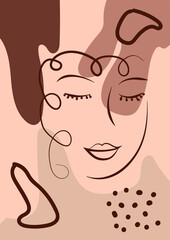 Abstract Woman face one line drawing. Portret minimalistic style. Continuous line.