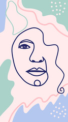 Woman's Face Minimal Line Style. Abstract Contemporary collage of geometric shapes in a modern trendy style.