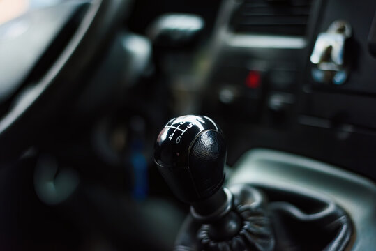 black transmission handle in the car interior