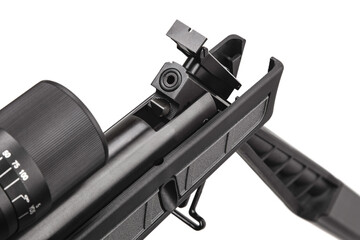 Black pneumatic rifle with an optical sight isolated on white back
