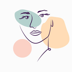 Women's portraits. Female abstract hand-drawn modern portrait, silhouettes of fashionable girls, modern posters with female face.