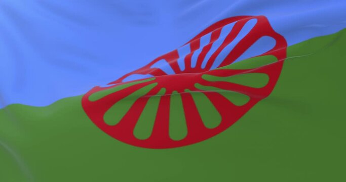 Flag of the Romani people waving. Loop