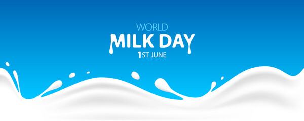 World Milk Day, 1 June. Milk wave on blue background. Vector illustration.