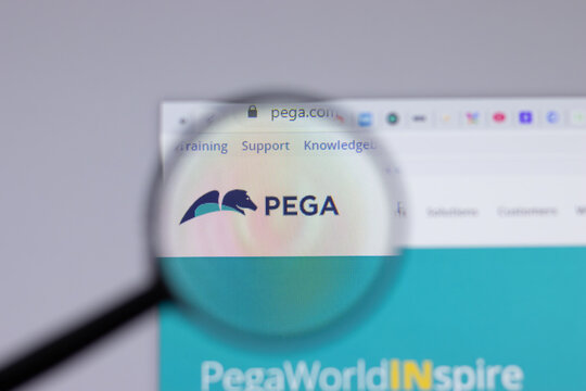 New York, USA - 26 April 2021: PEGA Pegasystems logo close-up on website page, Illustrative Editorial.