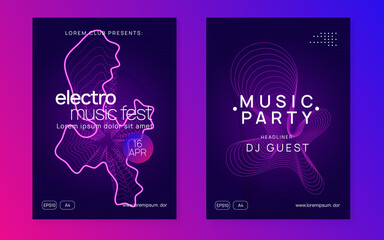 Neon dj party flyer. Electro dance music. Techno trance. Electronic sound event. Club fest poster.