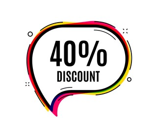 40 percent Discount. Speech bubble vector banner. Sale offer price sign. Special offer symbol. Thought or dialogue speech balloon shape. Discount chat think bubble. Infographic cloud message. Vector