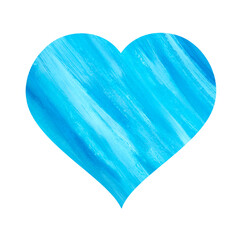 Bright blue heart with diagonal abstract turquoise strokes isolated on white background. Watercolor illustration. Icon. Valentine's day, a symbol of love. For the design of cards, invitations.