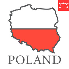 Map of Poland color line icon, country and travel, Poland map flag vector icon, vector graphics, editable stroke filled outline sign, eps 10
