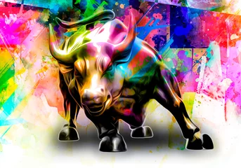 Fotobehang abstracte kleurrijke achtergrond met Bull of Wallstreet © reznik_val