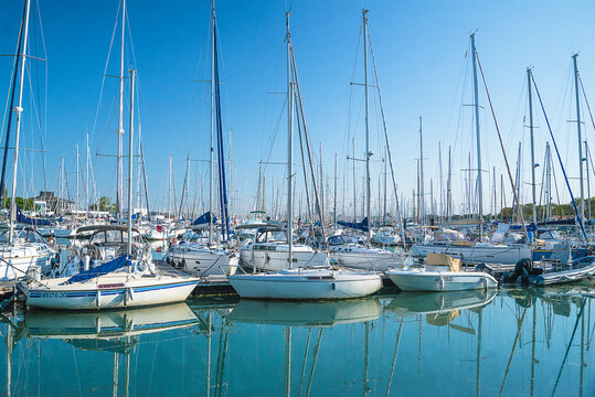 Beautiful yachts harbor on sunny day