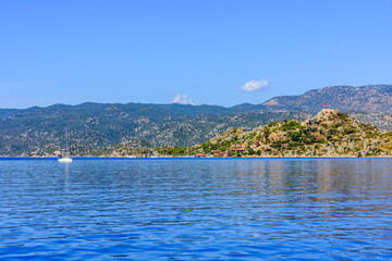 Ancient village Simena at shore of Mediterranean Sea at the Kekova area. Antalya province, Turkey