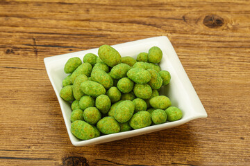Spicy wasabi peanuts in the bowl