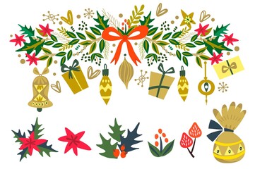 Christmas set Christmas tree branch, toys and gifts