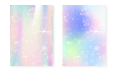 Princess background with kawaii rainbow gradient. Magic unicorn hologram.